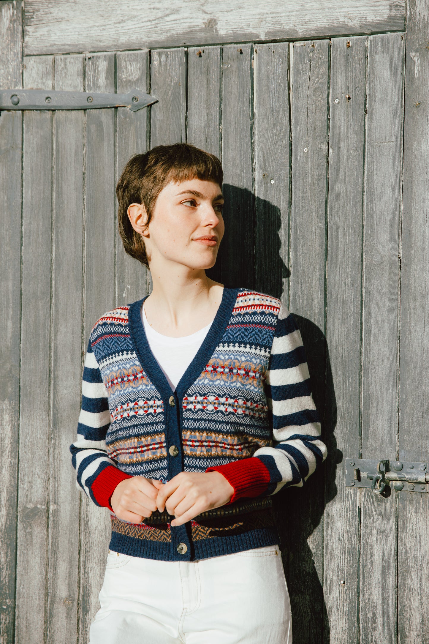 Stobo Fairisle Vee Cardigan - Navy Reflection