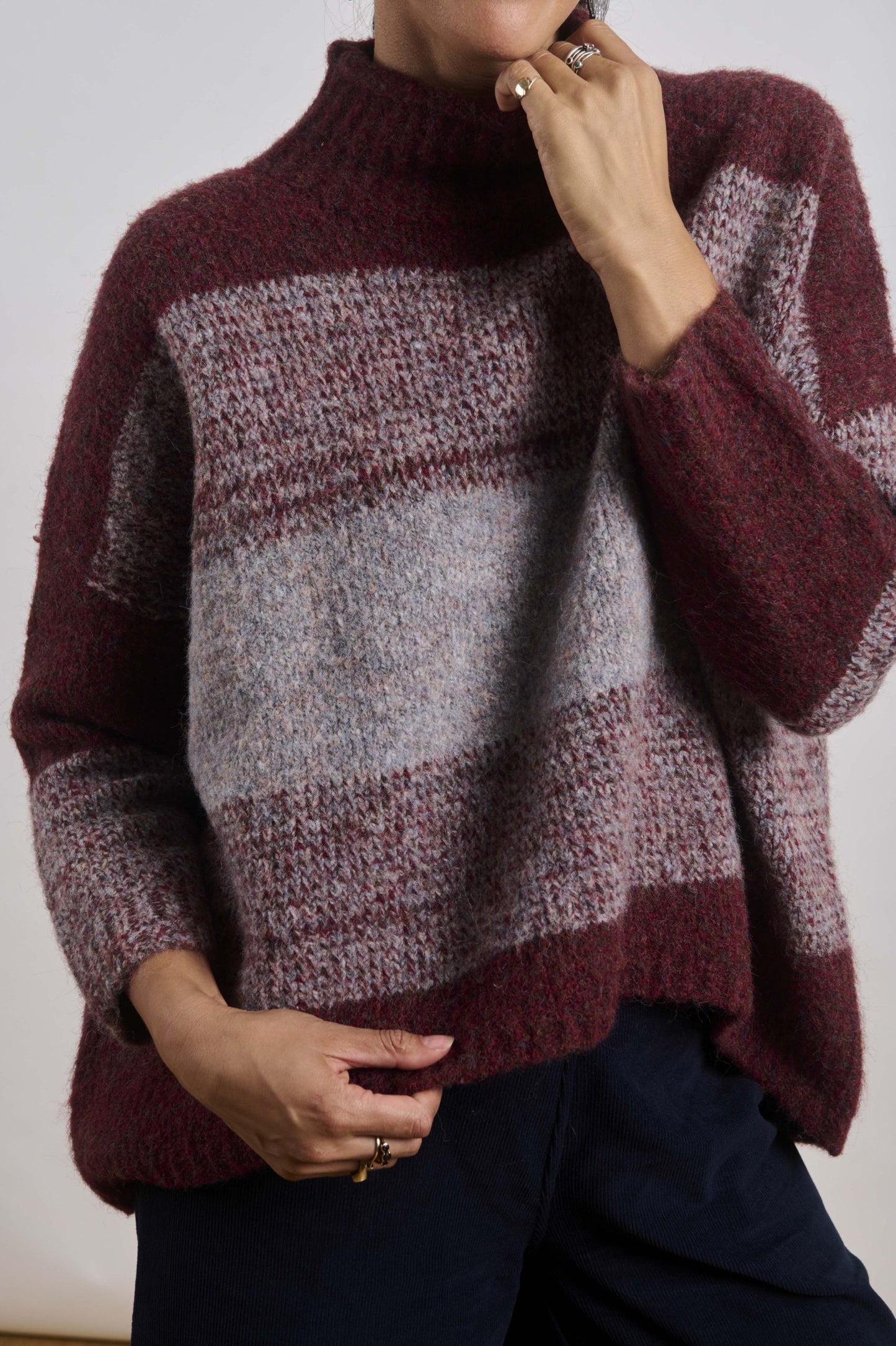 Knit - burgundy grey oversized with collar