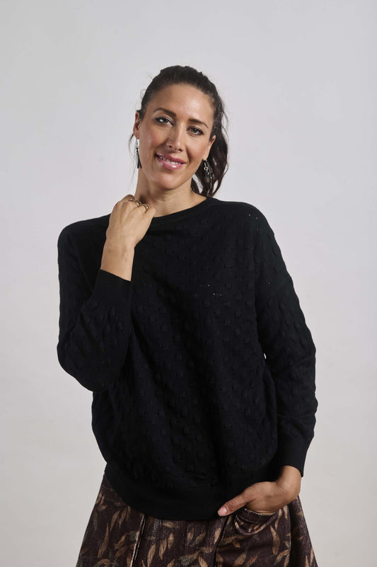 Cotton blend knit jumper - black