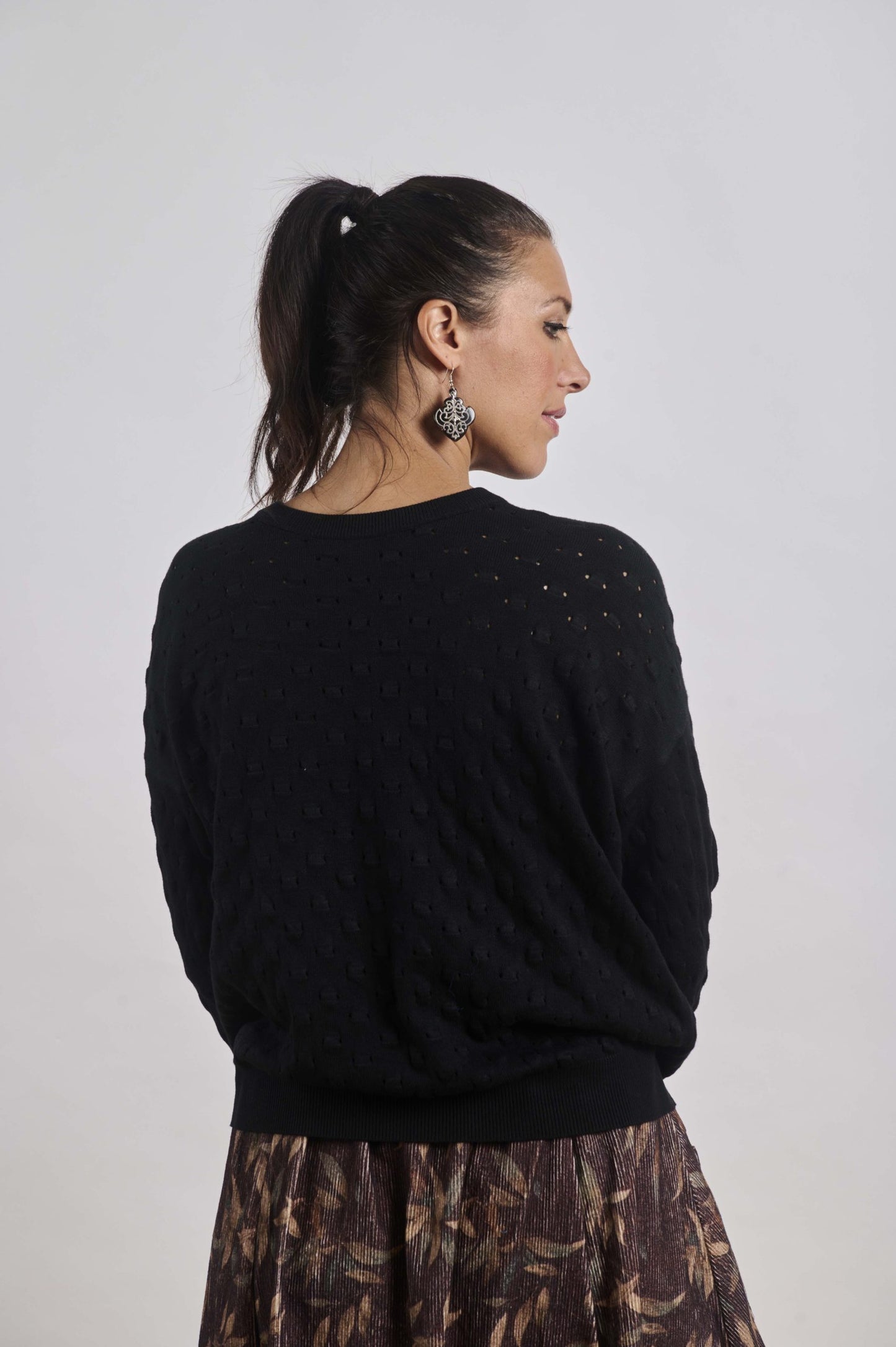 Cotton blend knit jumper - black