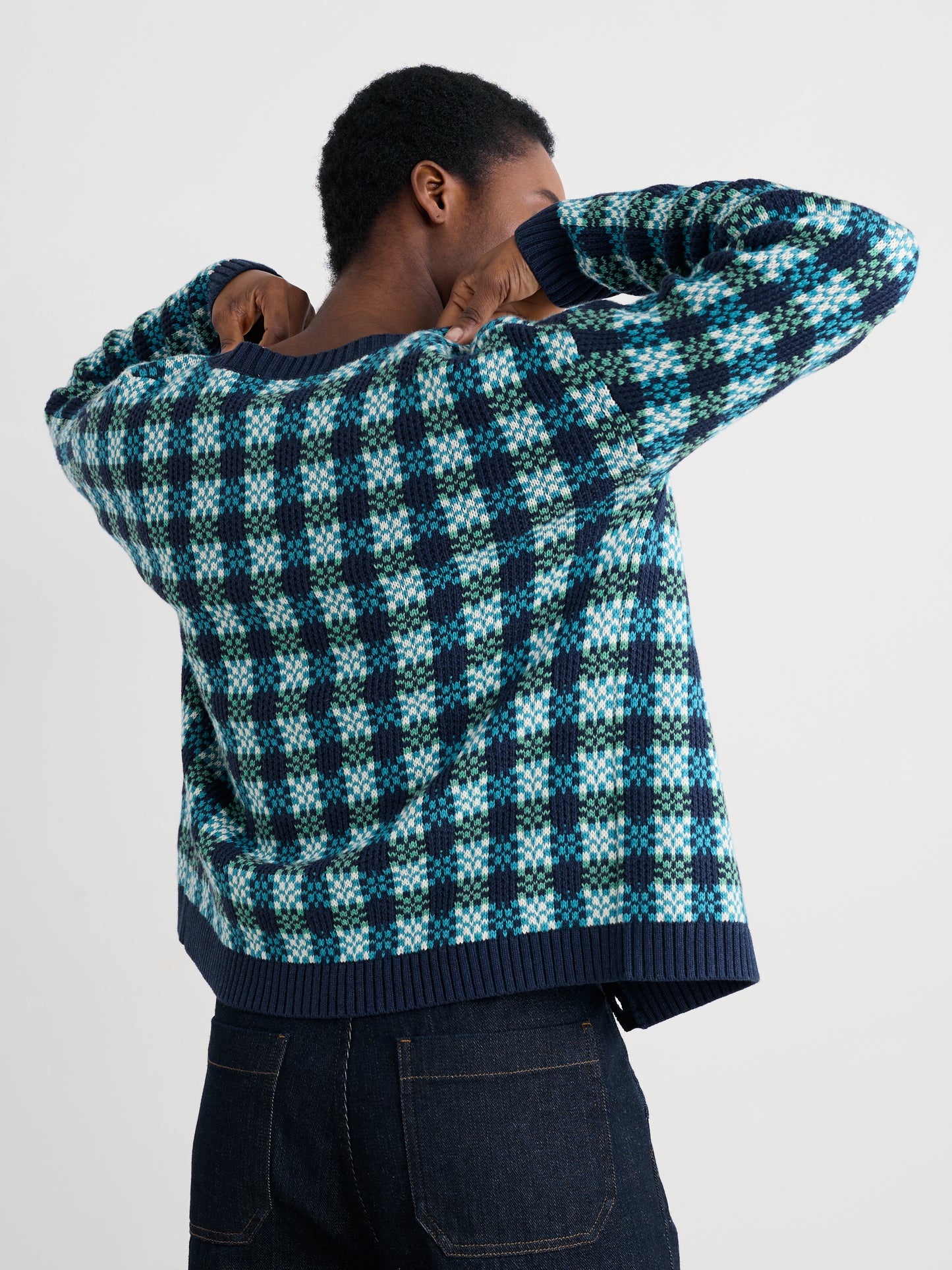 SEASALT CORNWALL - Kensa Organic Cotton Checked Cardigan - Circlet Maritime Emulsion