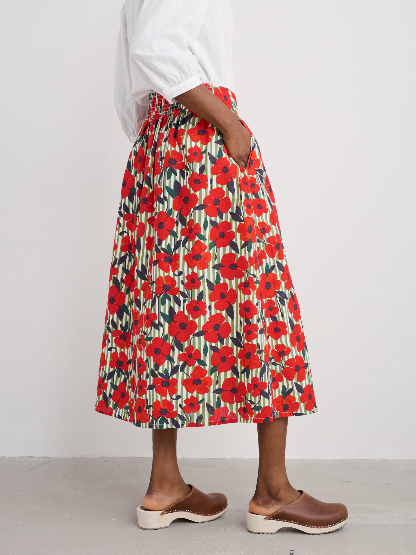 SEASALT CORNWALL - Mevagissey Skirt -Stripey Floral Moss