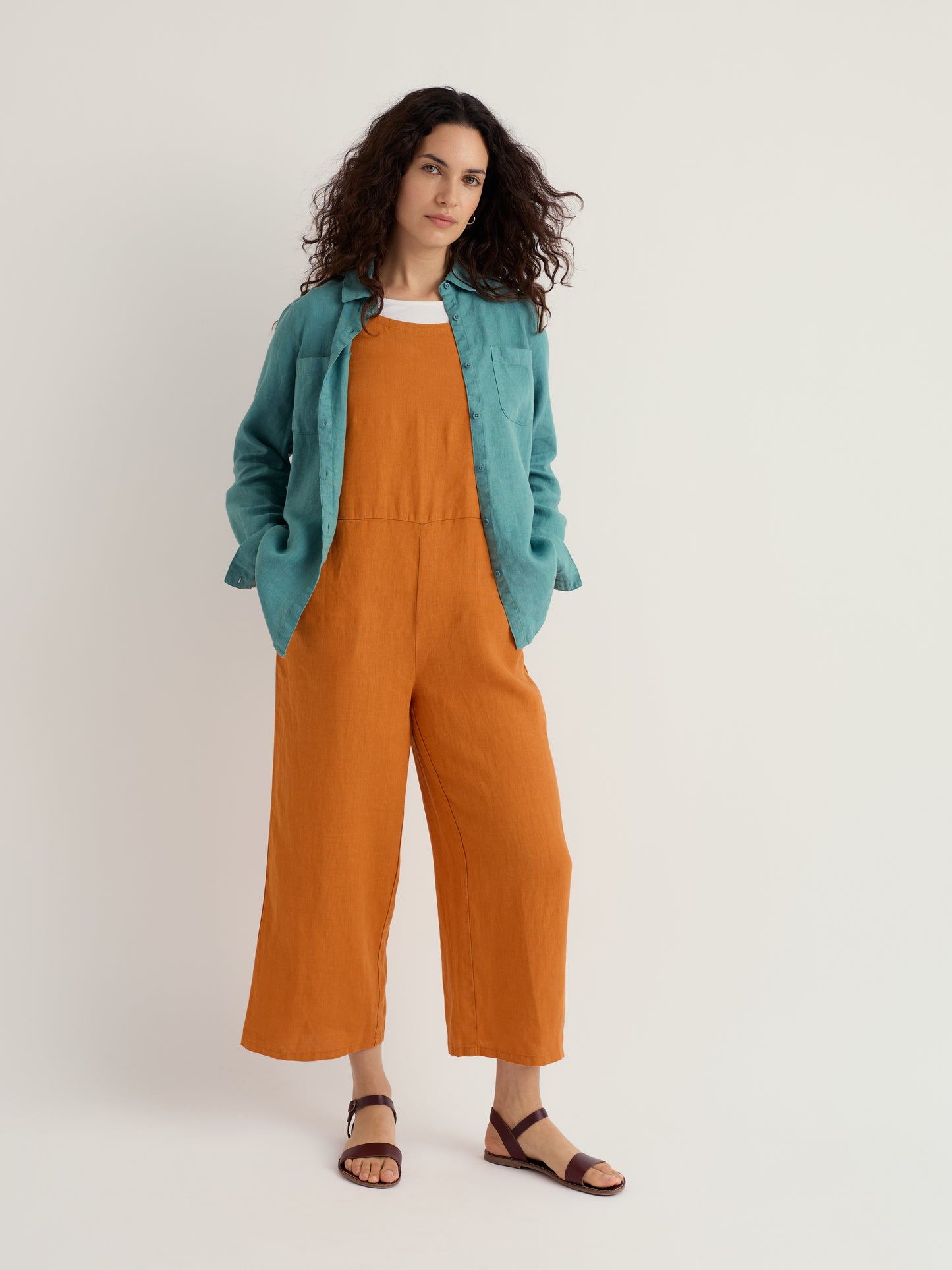 SEASALT CORNWALL - Salt Air Wide Leg Linen Jumpsuit - Amber