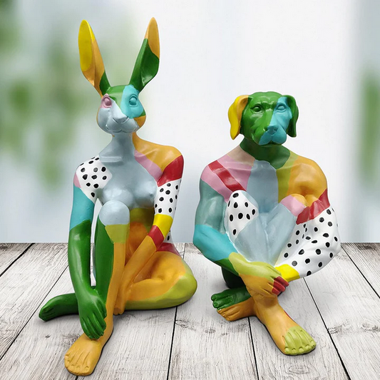 Splash pop Mini Rabbitwoman & Dogman set (Forest Exotic Vibes - green colours black polka dots)