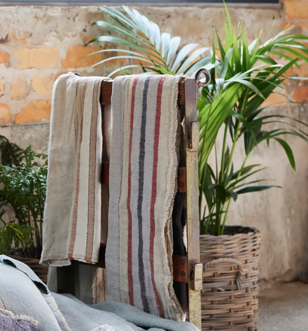 Herringbone Stripe Linen Throw Grey