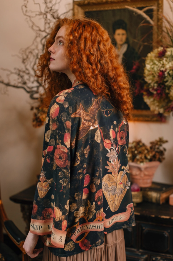 Market of Stars - Heart of Gold Pixie Duster Crop Kimono w/ Sacred Heart