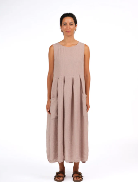 MONTAIGNE - Sartene French Linen Dress in Houndstooth - Lilac