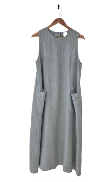 MONTAIGNE - Remy Linen Dress with Deep Front Pockets - Silver