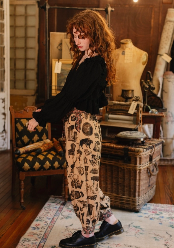 Market of Stars - Curiosities Cropped Poet Pant w/ Neutral Whimsical Print