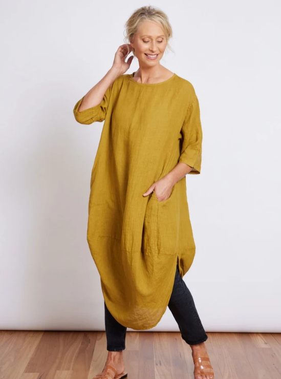 MONTAIGNE PARIS - Scalloped edge linen dress Made in Italy