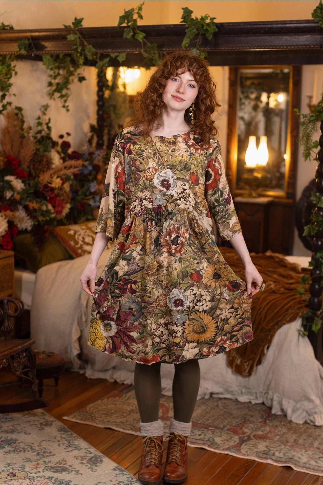 Market of Stars - Golden Hour Artist Dress Tunic w/ Pockets & Floral Print