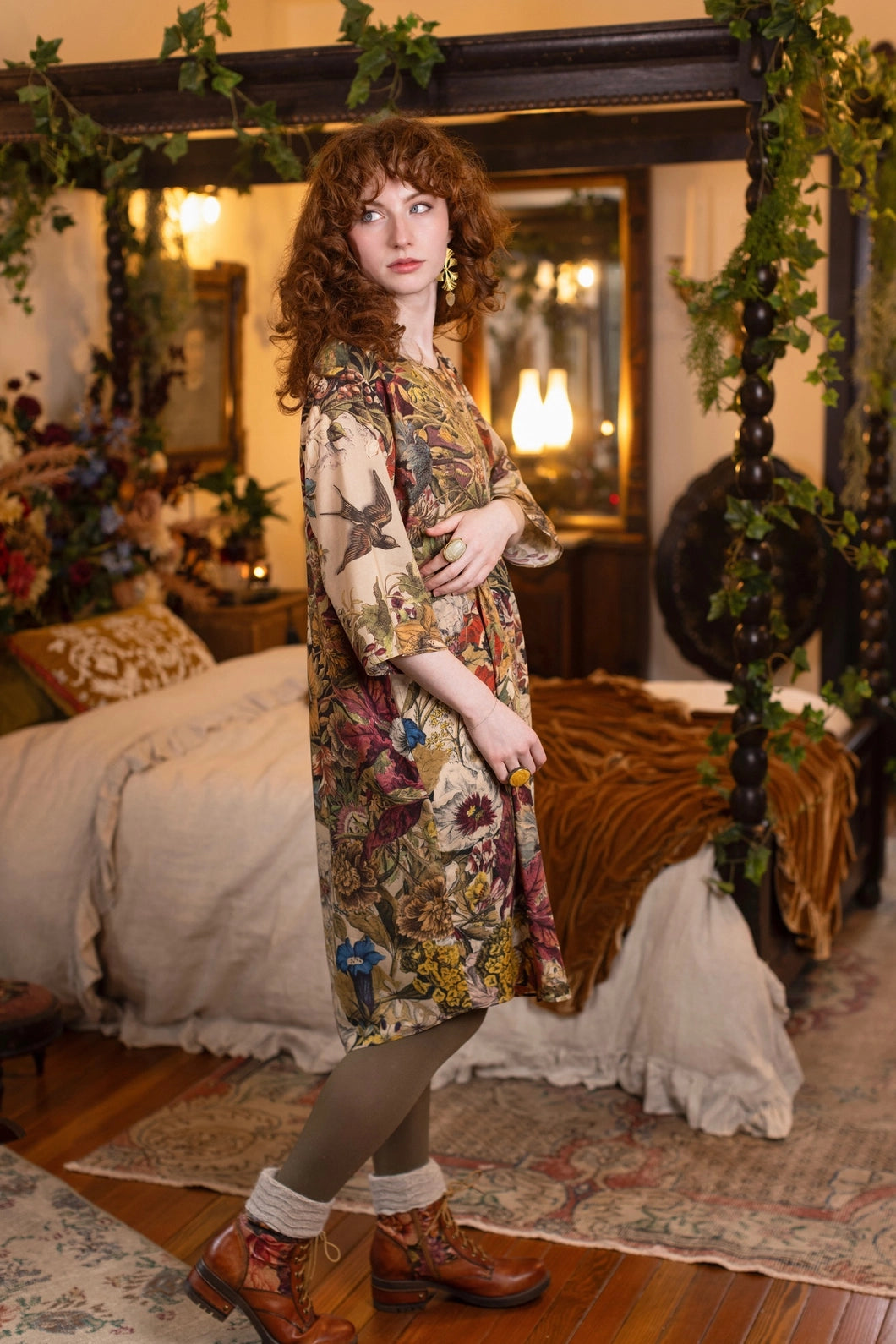 Market of Stars - Golden Hour Artist Dress Tunic w/ Pockets & Floral Print