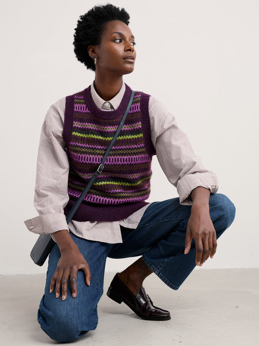 SEASALT CORNWALL - Annik Fairaisle Vest - Modernist Grape Oak Mix