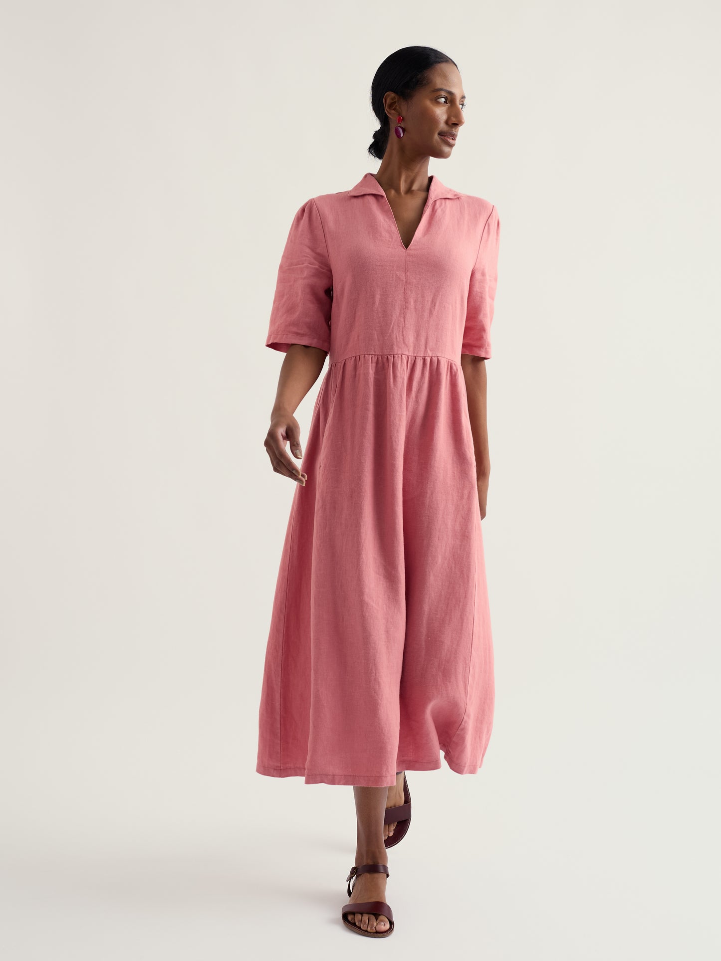 SEASALT CORNWALL - Fen Violet Linen Midi Dress - Wild Rose