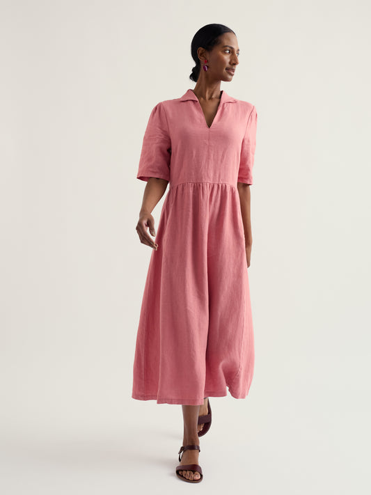 SEASALT CORNWALL - Fen Violet Linen Midi Dress - Wild Rose