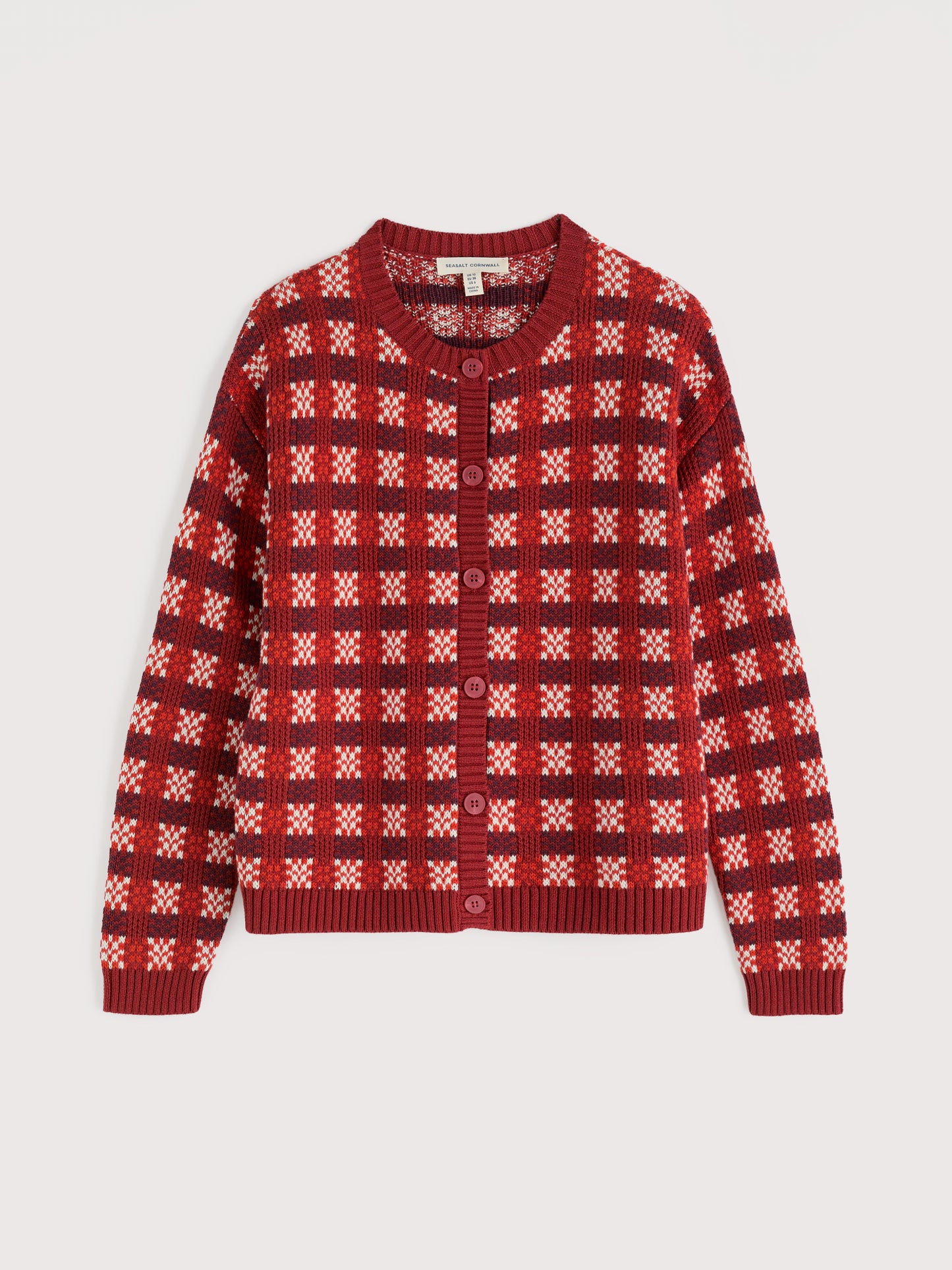 SEASALT CORNWALL - Kensa Organic Cotton Checked Cardigan - Circlet Deep Rust Chalk