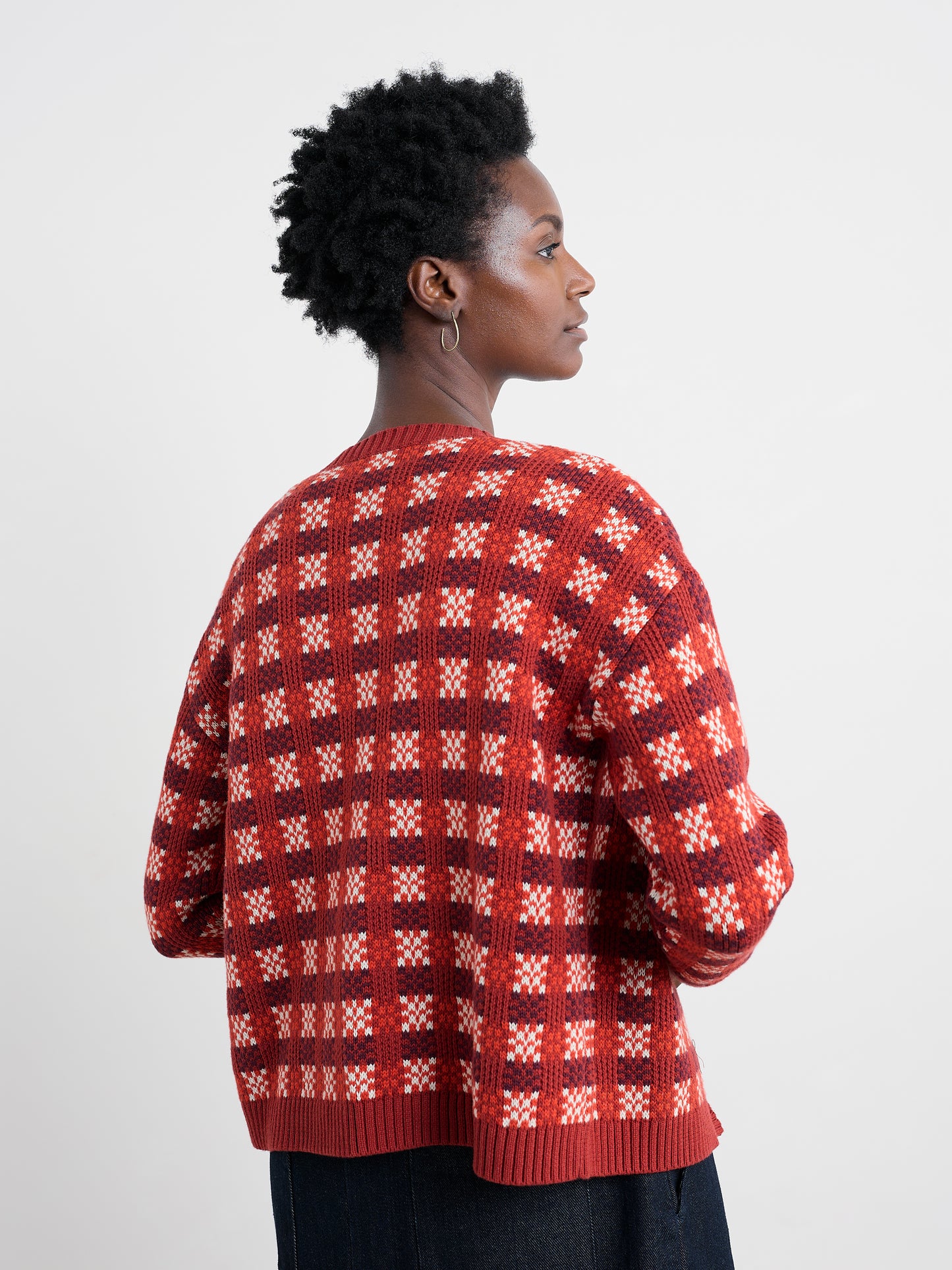 SEASALT CORNWALL - Kensa Organic Cotton Checked Cardigan - Circlet Deep Rust Chalk