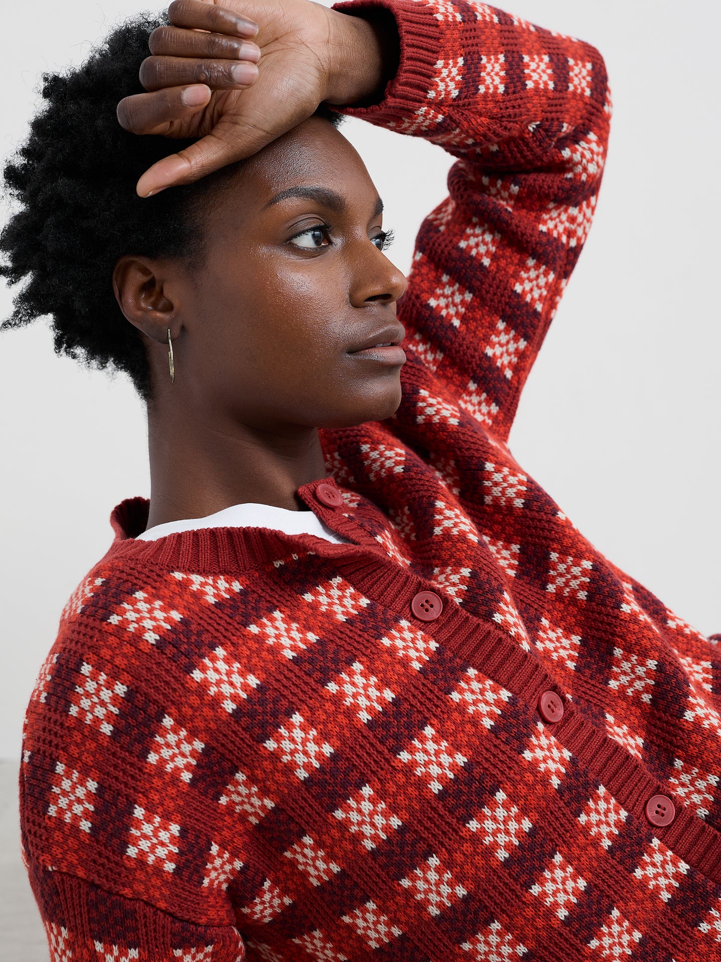 SEASALT CORNWALL - Kensa Organic Cotton Checked Cardigan - Circlet Deep Rust Chalk