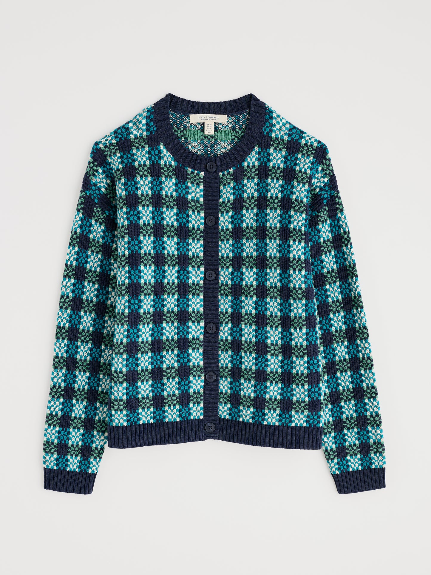 SEASALT CORNWALL - Kensa Organic Cotton Checked Cardigan - Circlet Maritime Emulsion