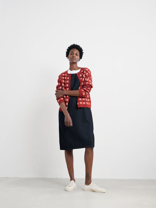 SEASALT CORNWALL - Kensa Organic Cotton Checked Cardigan - Circlet Deep Rust Chalk