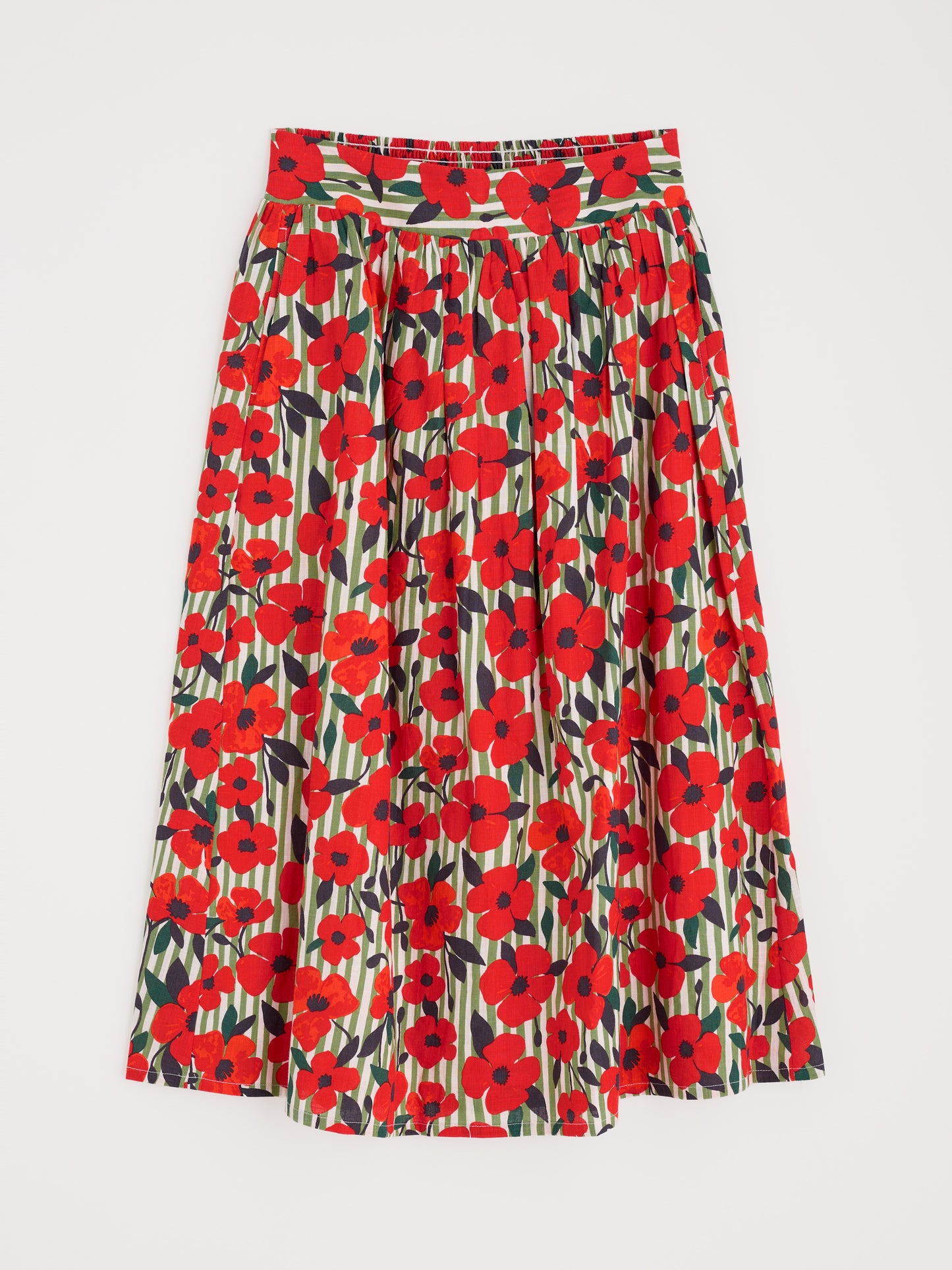 SEASALT CORNWALL - Mevagissey Skirt -Stripey Floral Moss