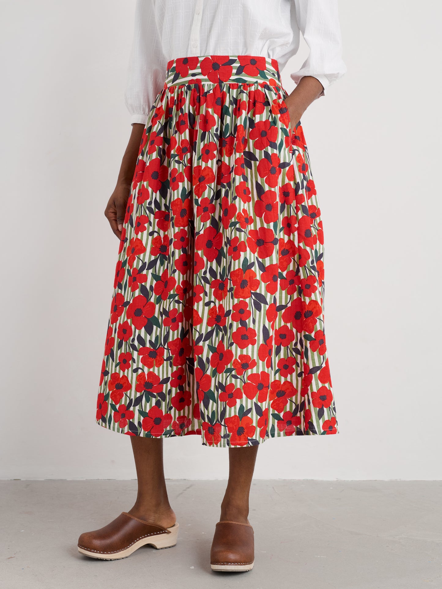 SEASALT CORNWALL - Mevagissey Skirt -Stripey Floral Moss