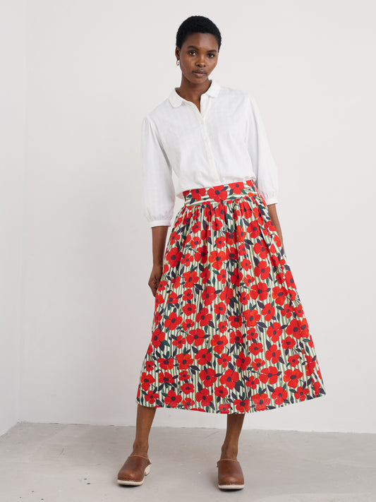 SEASALT CORNWALL - Mevagissey Skirt -Stripey Floral Moss