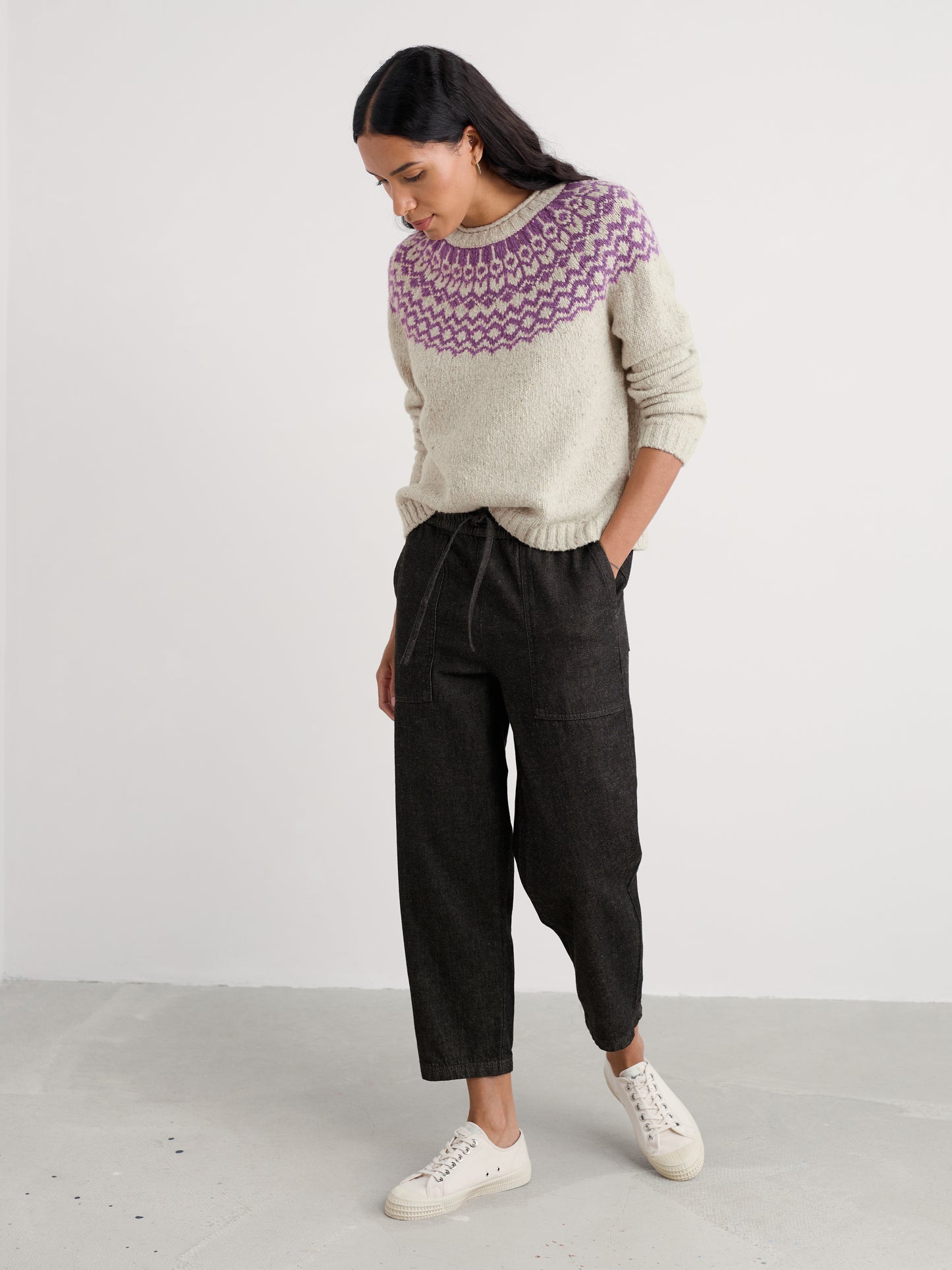 SEASALT CORNWALL - Port Kinnis Jumper Merino - Wag Tail Aran Spring Heather