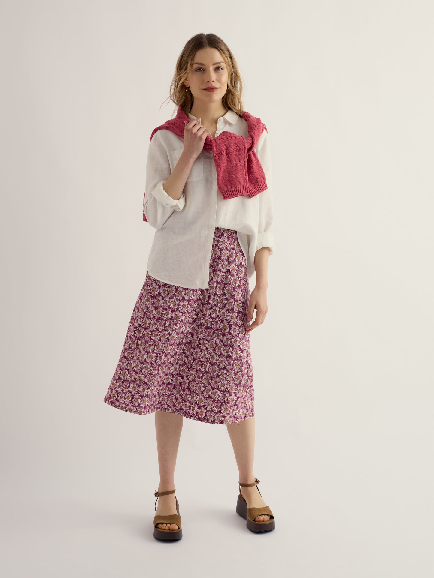 SEASALT CORNWALL - Rose Cotton Skirt - Painted Asters Dark Freesia