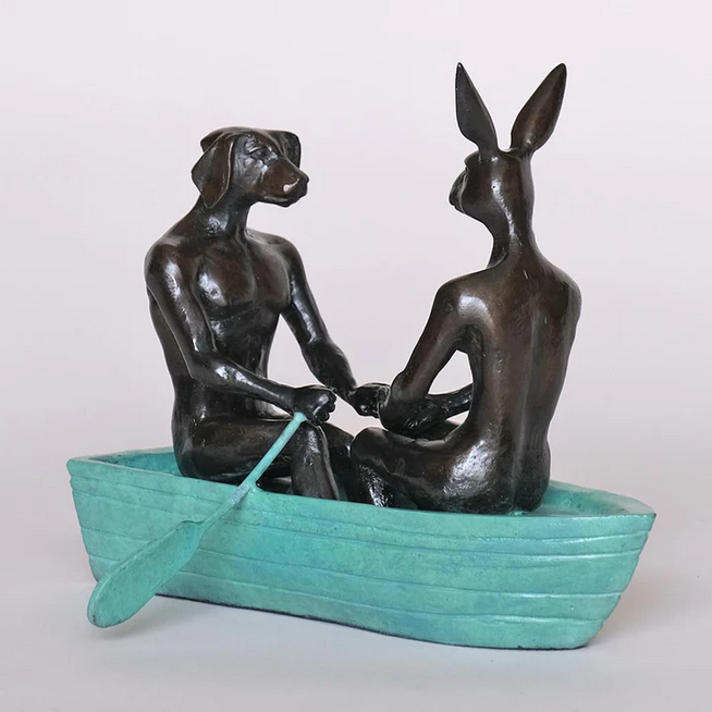 They rowed, rowed, rowed their boat (Bronze Sculpture, Miniature Collection)