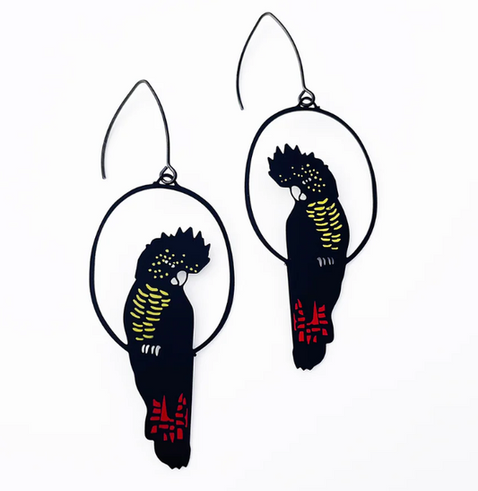 Denz + Co - Red Tailed Black Cockatoo earrings