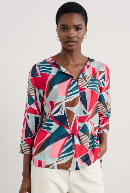 Watercolour Sketch 3/4 Sleeve Top in GOTS-Certified Organic Cotton - Spinnaker Sails Chalk