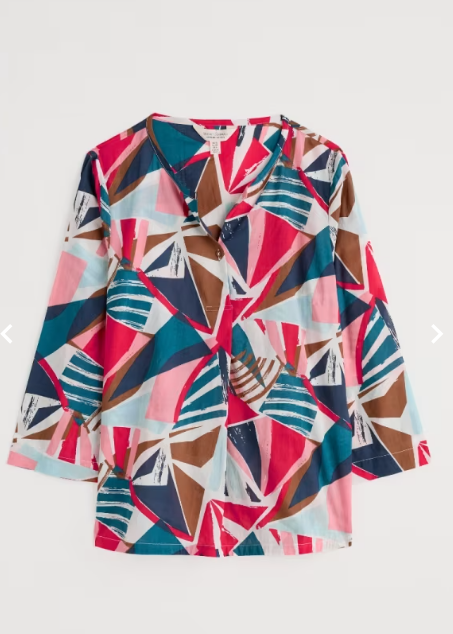 Watercolour Sketch 3/4 Sleeve Top in GOTS-Certified Organic Cotton - Spinnaker Sails Chalk