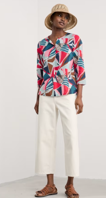 Watercolour Sketch 3/4 Sleeve Top in GOTS-Certified Organic Cotton - Spinnaker Sails Chalk