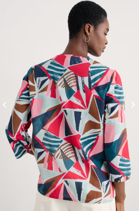 Watercolour Sketch 3/4 Sleeve Top in GOTS-Certified Organic Cotton - Spinnaker Sails Chalk