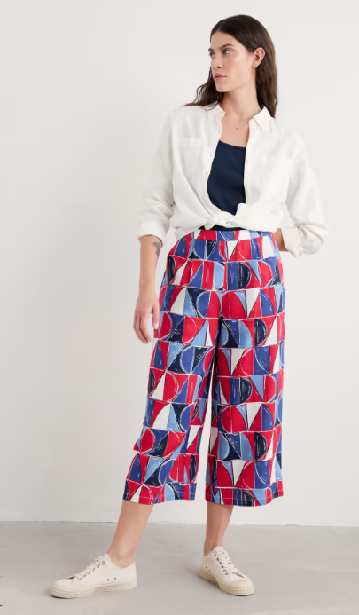 Peaceful Haven Linen Culottes - Sail Geo Scarlet