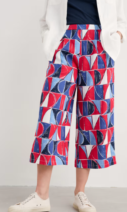 Peaceful Haven Linen Culottes - Sail Geo Scarlet