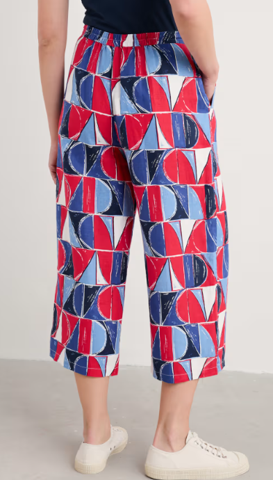 Peaceful Haven Linen Culottes - Sail Geo Scarlet