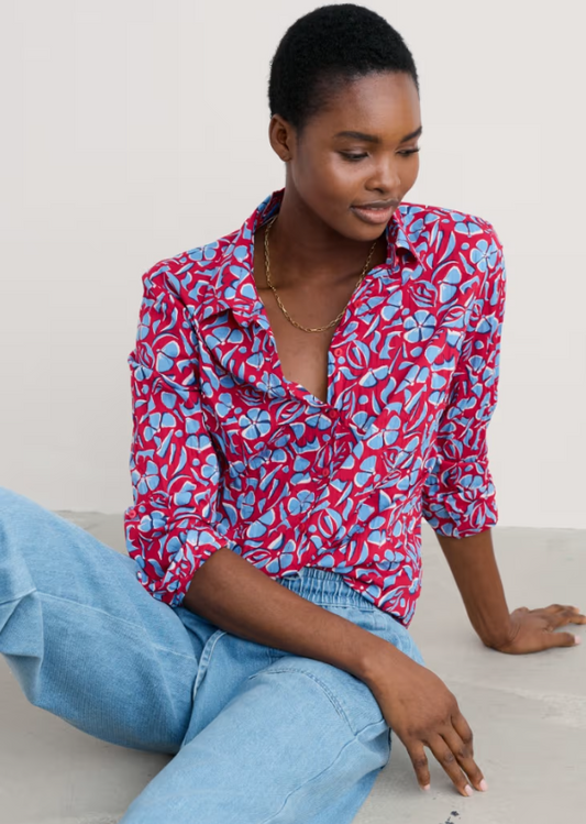 SEASALT CORNWALL - Larissa Shirt - Collaged Floral Scarlet