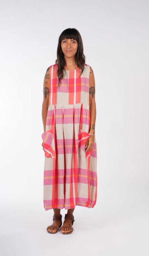 MONTAIGNE PARIS - Sartene French linen dress in Orange check