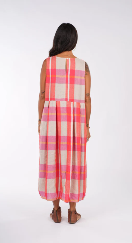 MONTAIGNE PARIS - Sartene French linen dress in Orange check