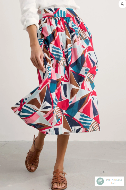 Mevagissey Midi Skirt in GOTS-Certified Organic Cotton - Spinnaker Sails Chalk