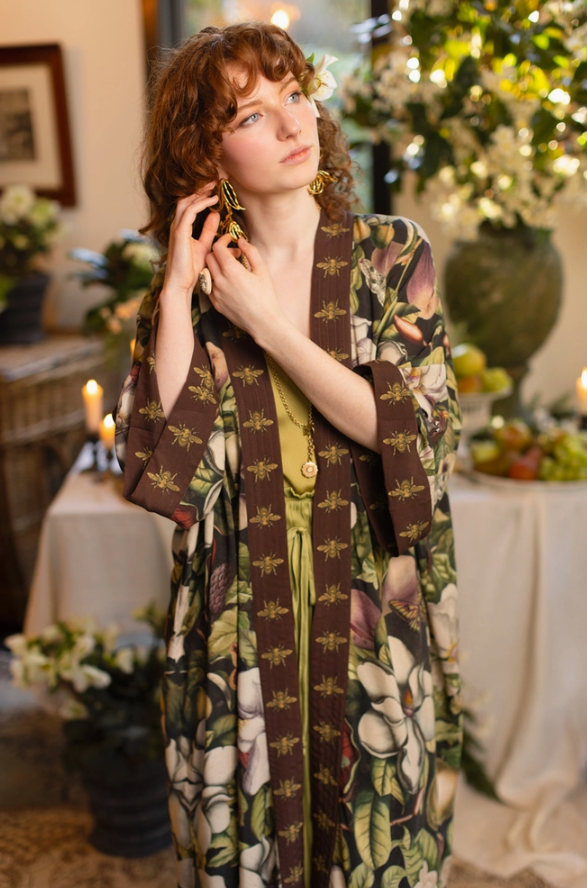 Market of Stars - Fleur De Lune Opera Duster Kimono Robe w/ Florals & Bees