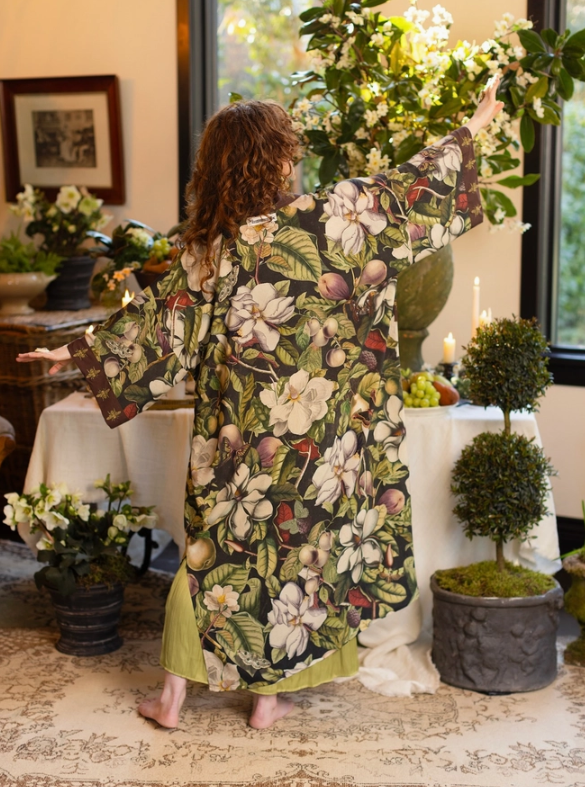 Market of Stars - Fleur De Lune Opera Duster Kimono Robe w/ Florals & Bees