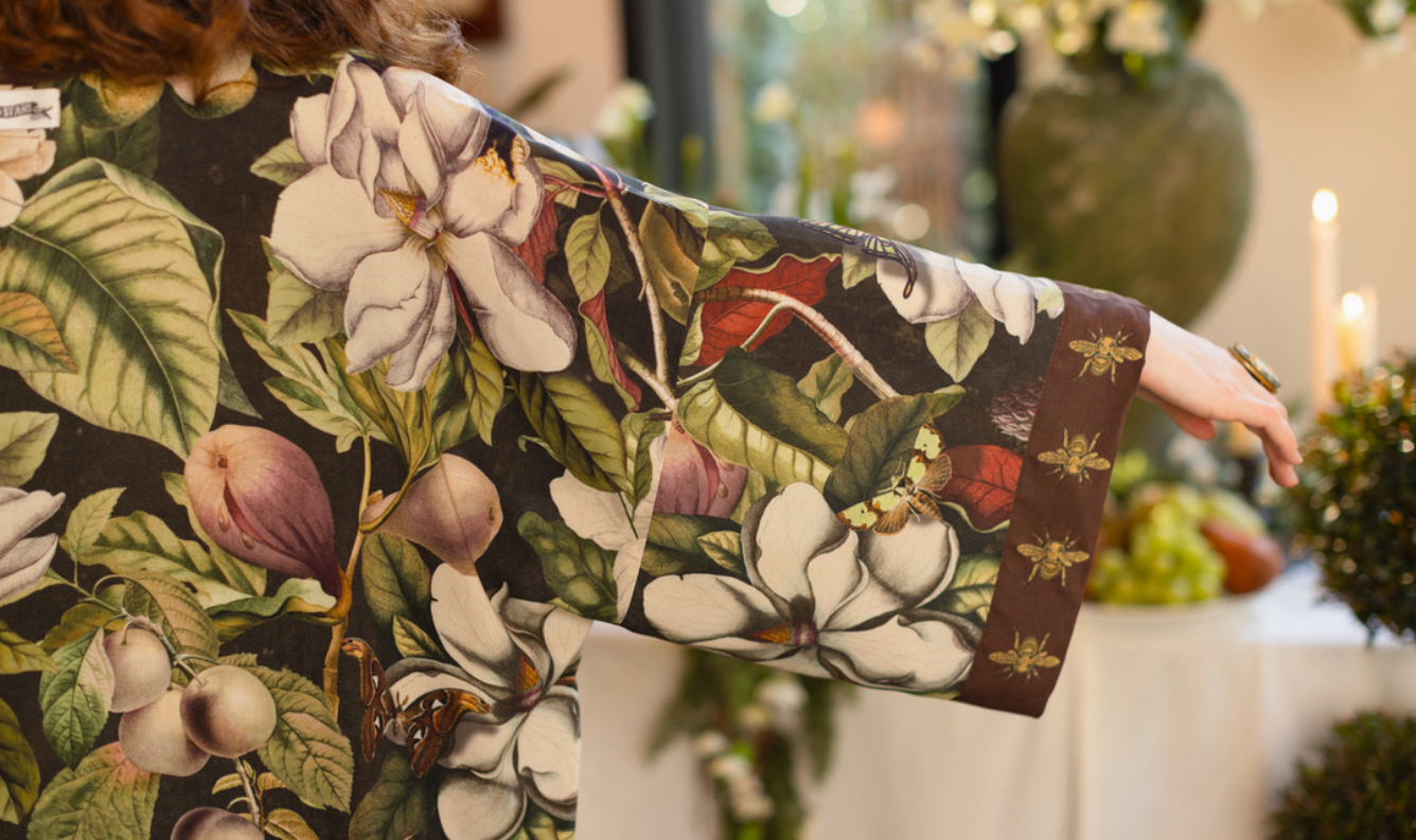 Market of Stars - Fleur De Lune Opera Duster Kimono Robe w/ Florals & Bees