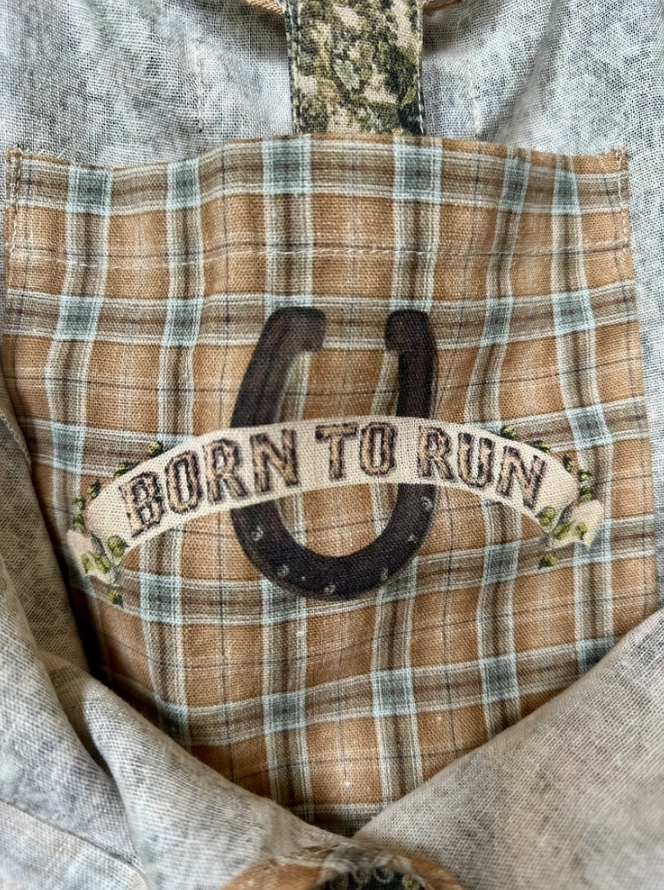 Market of Stars - Born To Run Boho Linen Tote Bag w/ Wild Horse & Floral Print