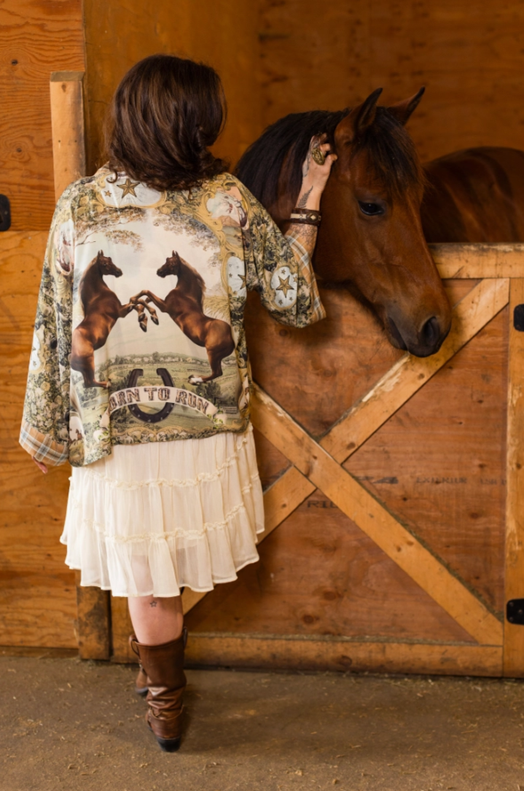Market of Stars - Born To Run Pixie Duster Crop Kimono w/ Wild Horse & Florals