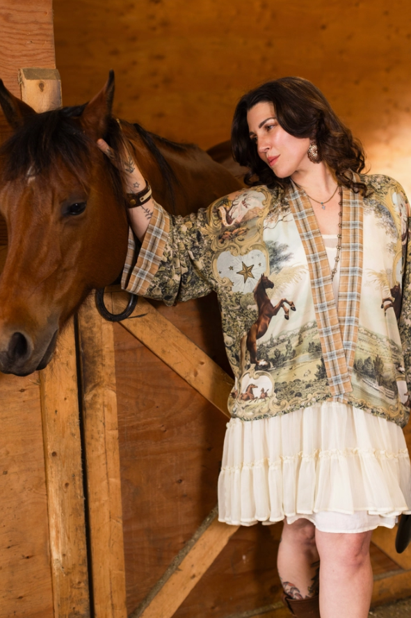 Market of Stars - Born To Run Pixie Duster Crop Kimono w/ Wild Horse & Florals