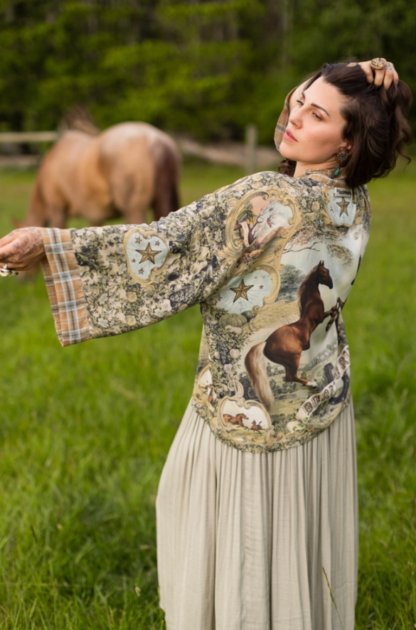 Market of Stars - Born To Run Pixie Duster Crop Kimono w/ Wild Horse & Florals