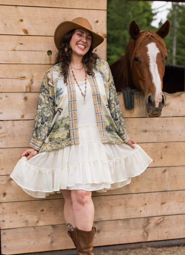 Market of Stars - Born To Run Pixie Duster Crop Kimono w/ Wild Horse & Florals